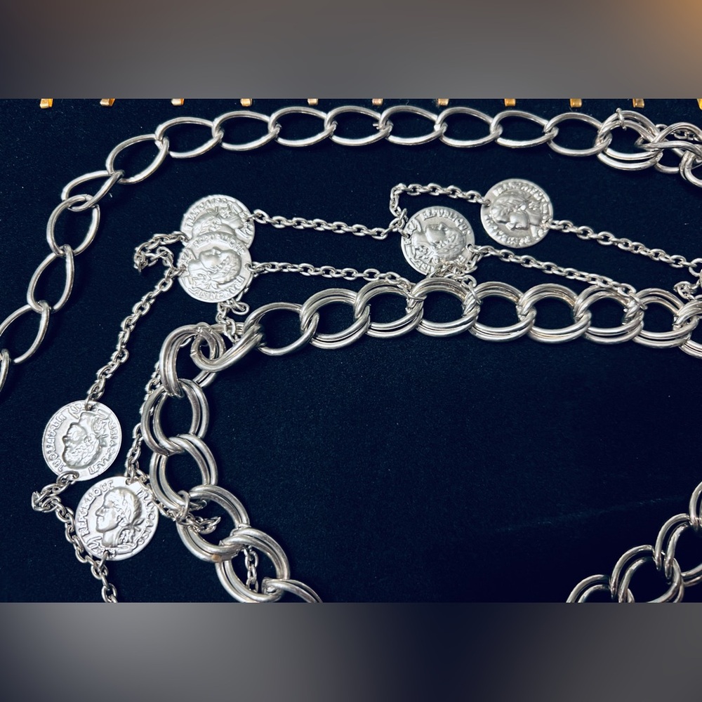 Vintage Silver Tone Coin Chain Link Belt - Picture 5 of 10